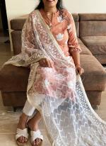 Net White Party Wear Embroidery Work Dupatta